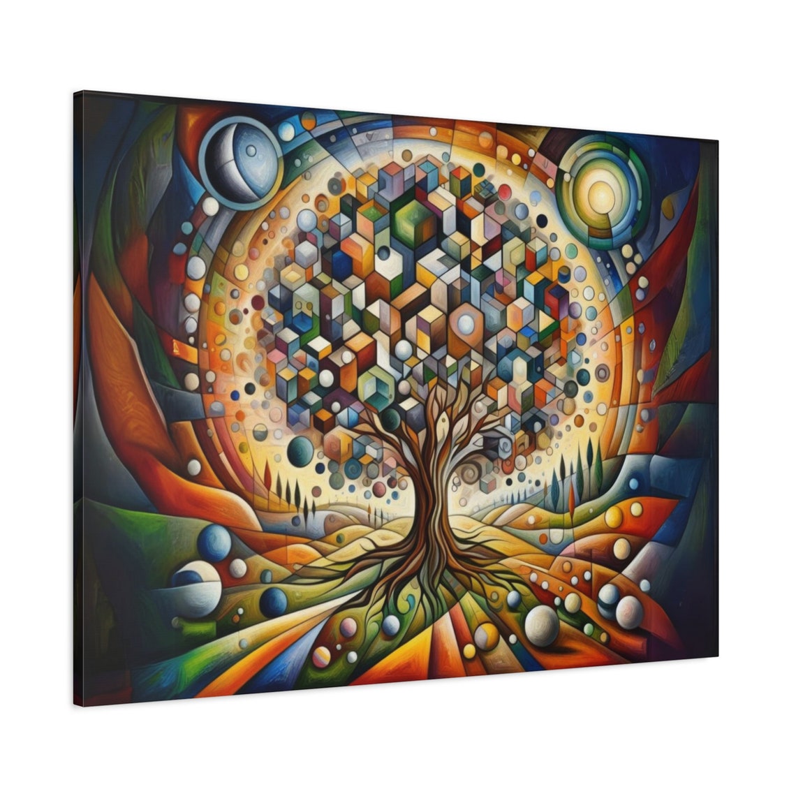 Colorful Cubism Art Tree Of Life Abstract Geometric Tree Wall Art Vibrant Tree Of Life Painting Stretched 125 - Image 3