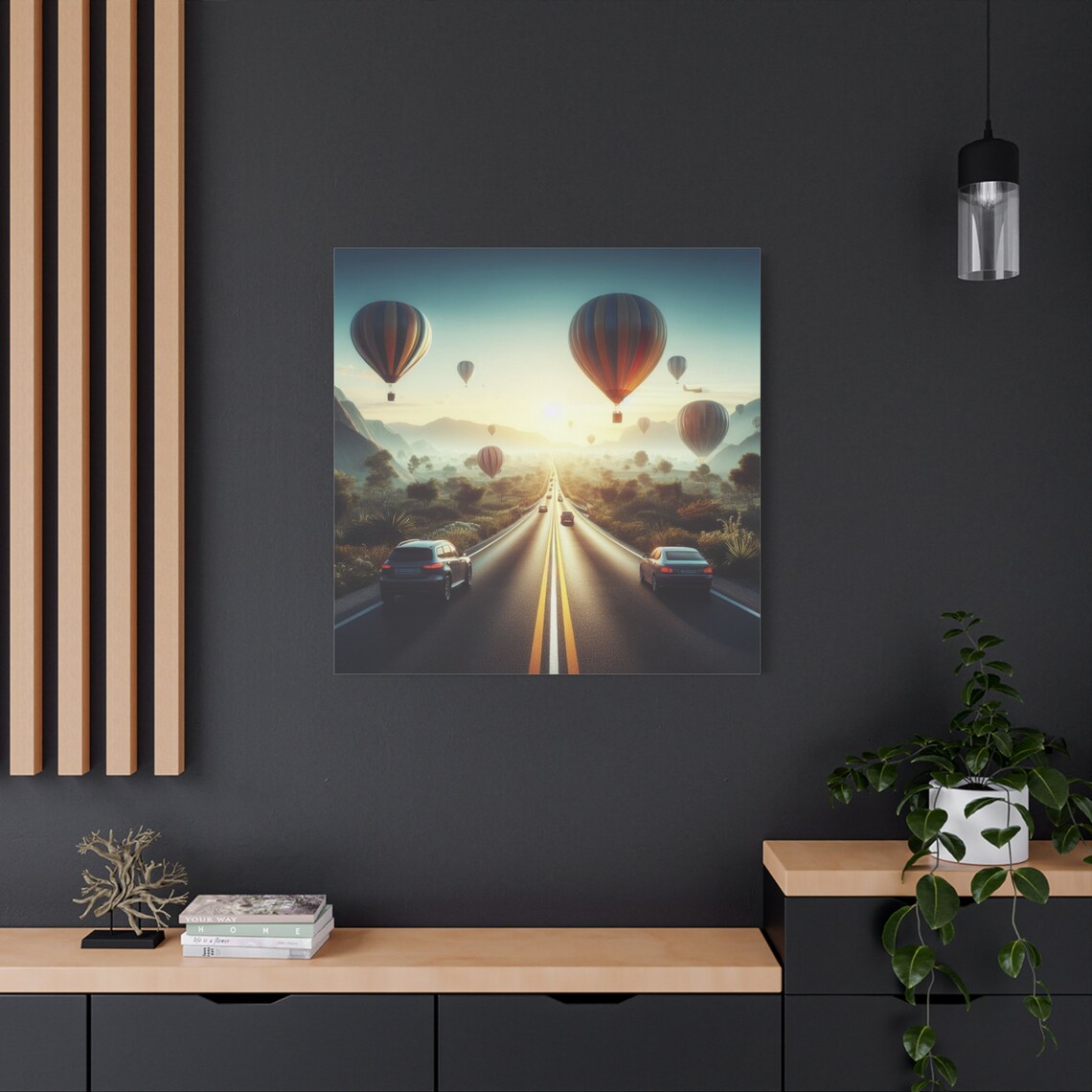 Sunrise Highway Hot Air Balloons Road Trip Adventure Golden Sky Poster - Image 2