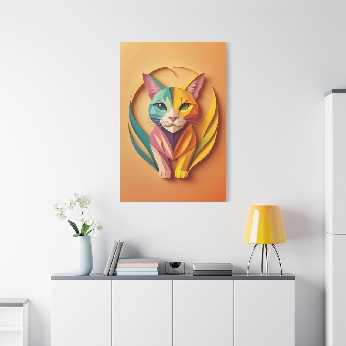 Polygonal Cat Portrait, Abstract Colorful Art Print - Image 4