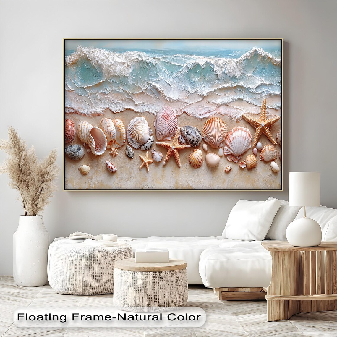 Seashell And Starfish Beach Wall Art Ocean Wave Coastal Canvas Nautical House Decor