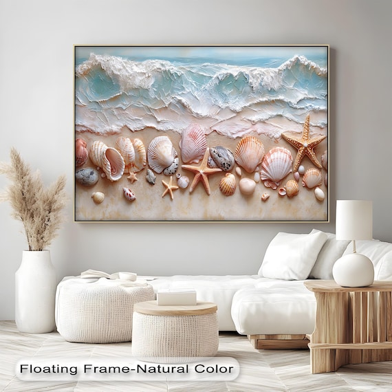 Seashell Starfish Beach Impasto Ocean Wave Textured Wall Art