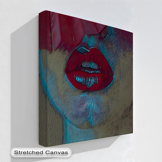 Bold Red Lips Pop Art Moody Abstract Modern Fashion Closeup Print