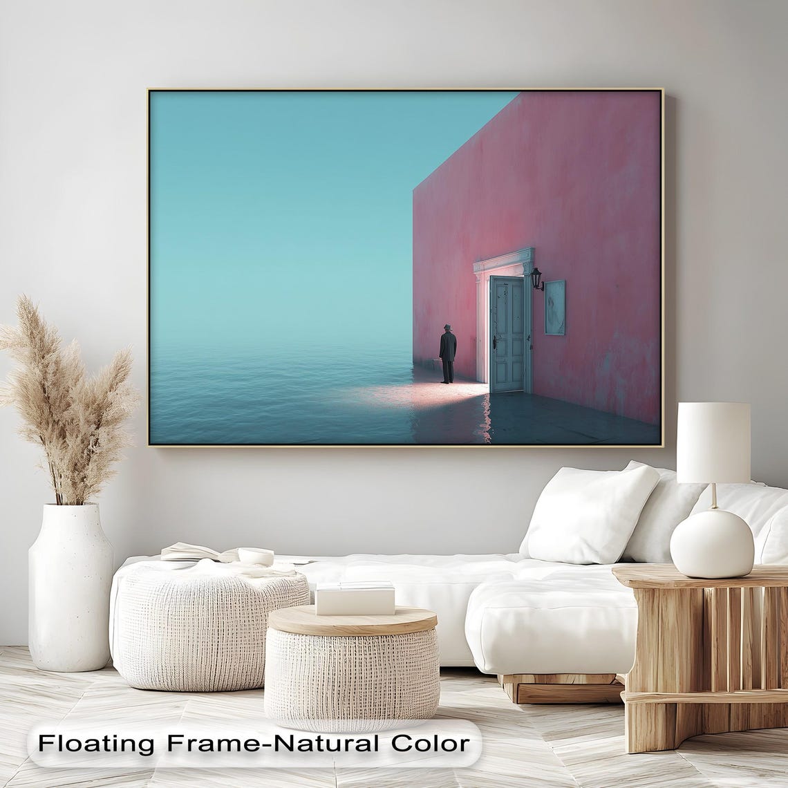 Surreal Pink Doorway Poster Minimalist Dreamlike Coastal Decor