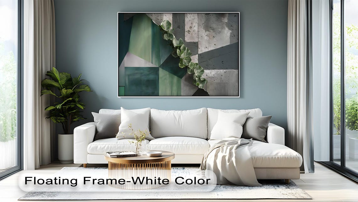 Geometric Green Leaf Vine Abstract Botanical Modern Wall Art