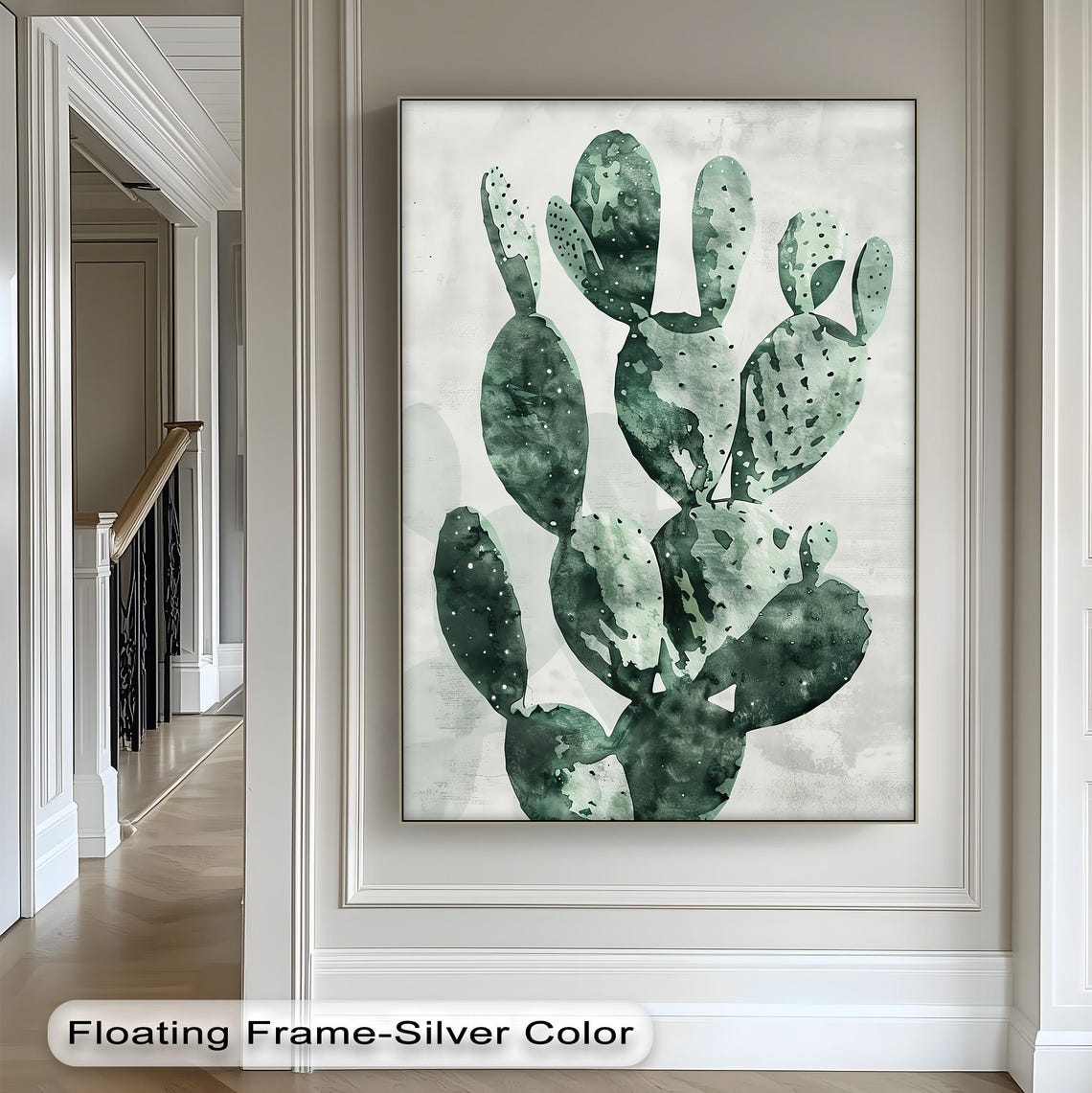 Prickly Pear Cactus Watercolor Minimalist Green Botanical Wall Art