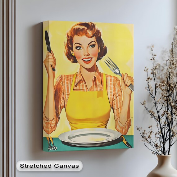 Retro 1950s Housewife Pin Up Kitchen Ready to Eat Vintage Poster