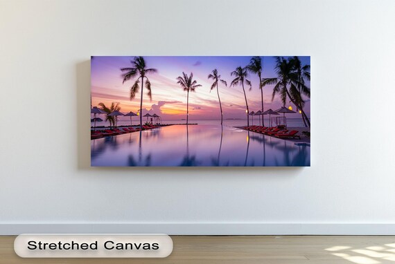 Tropical Sunset Canvas Wall Art Black Framed Panoramic Print