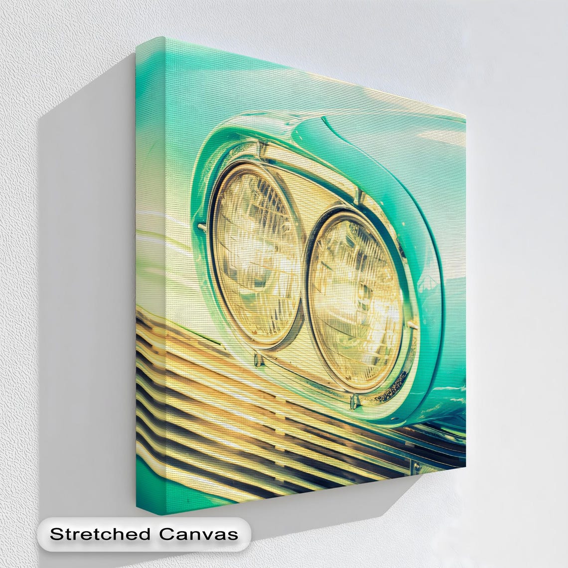 Turquoise Classic Car Headlight Retro Vintage Automotive Wall Poster