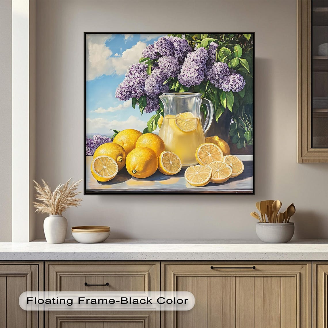 Fresh Lemonade Pitcher With Lemons and Lilac Blossoms Summer Poster