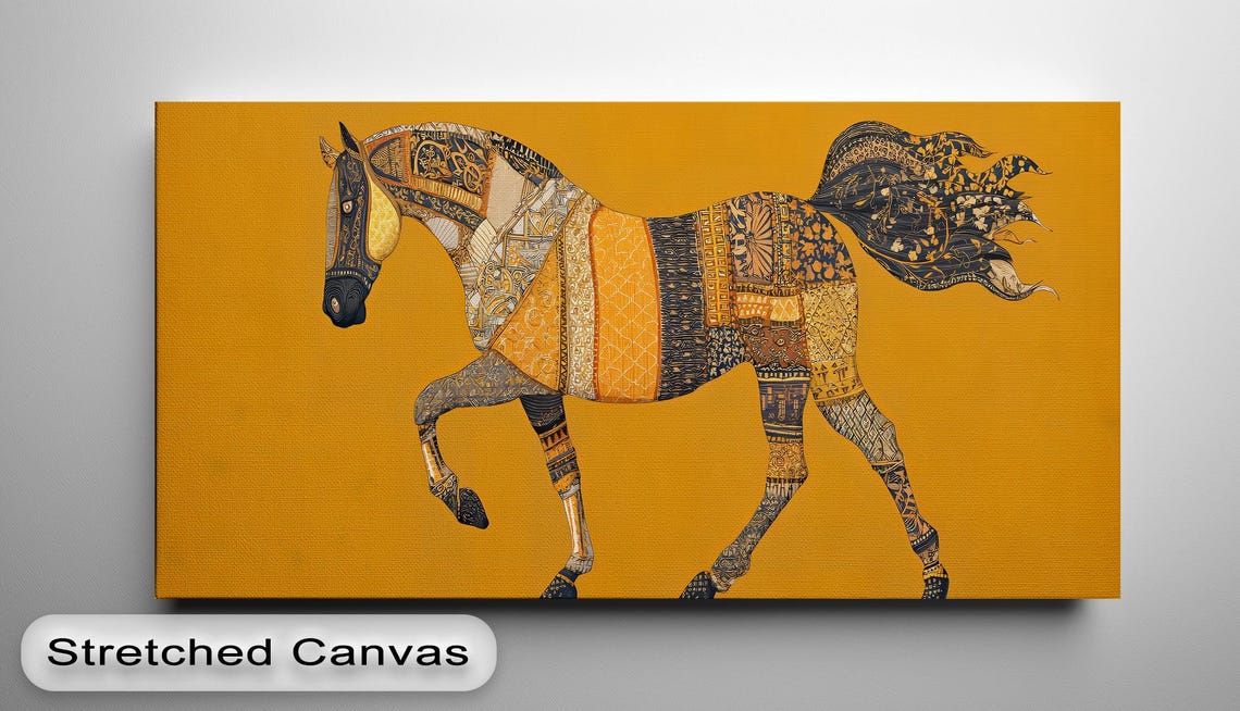Bohemian Patchwork Horse Tribal Patterns Burnt Orange Wall Art