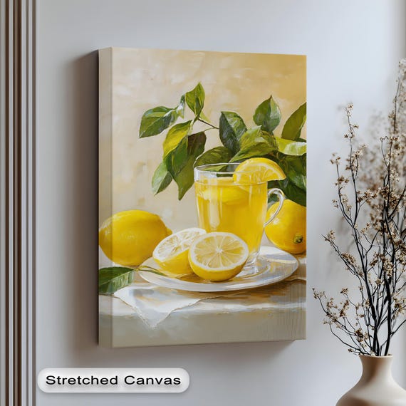 Lemon Tea Canvas Print Rustic Kitchen Wall Art