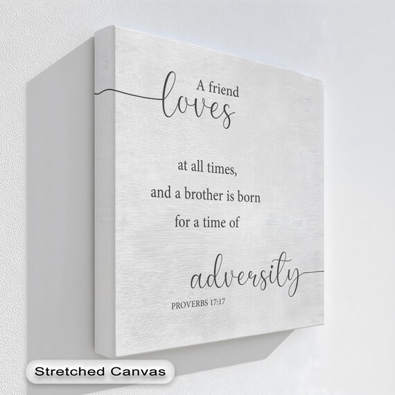 A Friend Loves At All Times Bible Verse Canvas Proverbs 1717 Print Neutral Christian Wall Art Inspirational Scripture For Home Decor