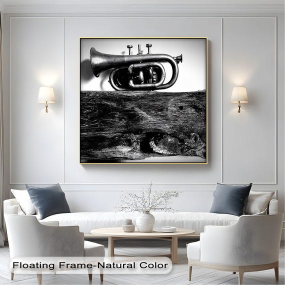 Vintage Trumpet Canvas Art Black White Music Print