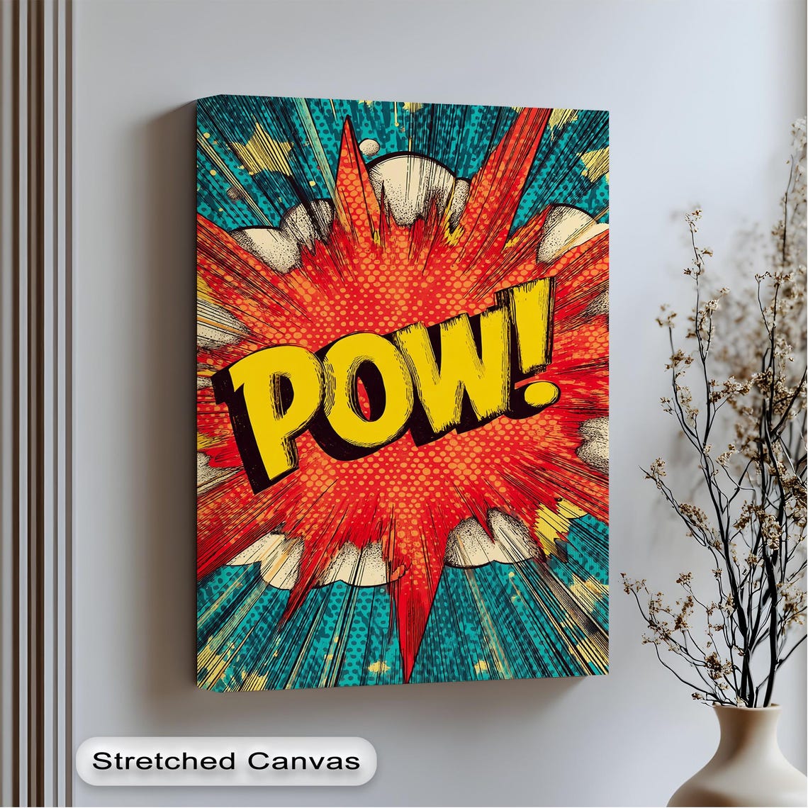 Pow Retro Comic Book Pop Art Explosion Colorful Decor Wall Art