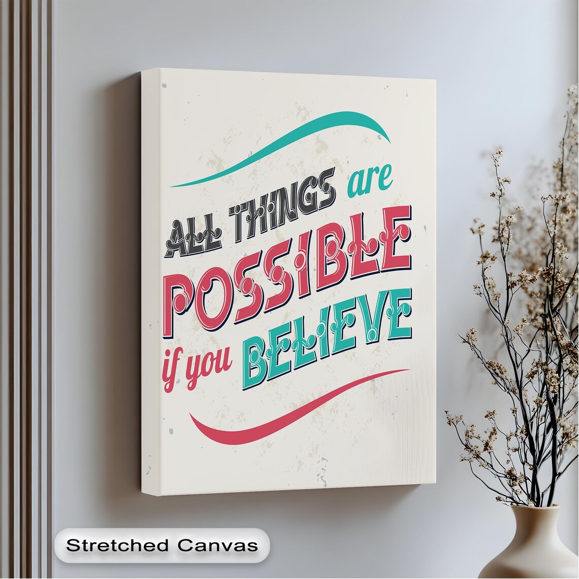 Motivational Canvas Wall Art All Things Are Possible Anthracite Frame