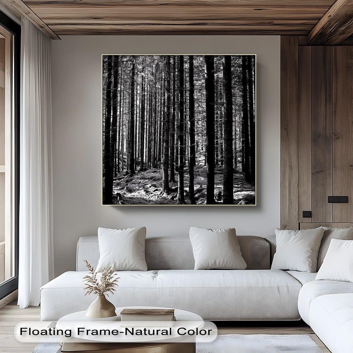 Moody Black White Pine Forest Tall Trees Nature Photo Art Poster