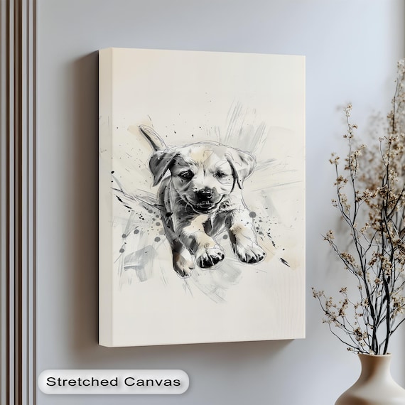 Playful Puppy Sketch Energetic Ink Drawing Dog Lover Art Poster
