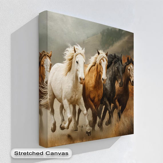 Galloping Horses Canvas Wall Art Rustic Western Decor