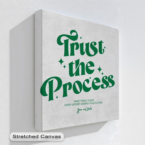 Trust The Process Canvas Art Motivational Green Typography Natural Wood Frame