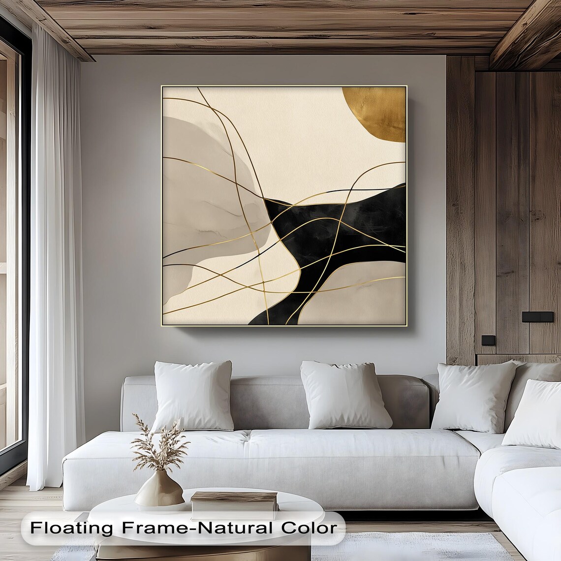 Black And Gold Abstract Canvas Art Modern Minimalist Floating Frame