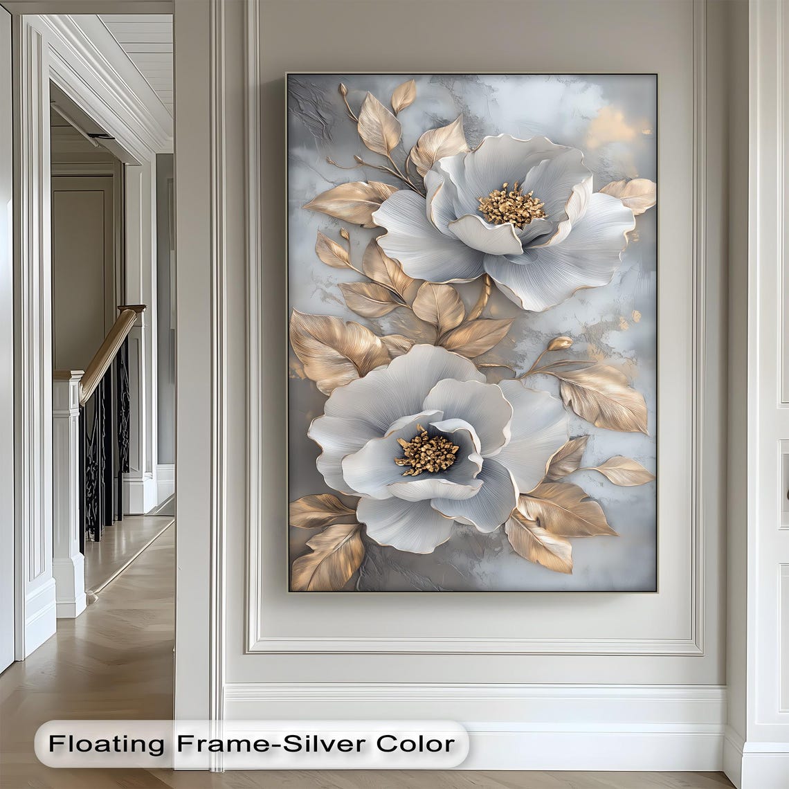 White Peony Flowers Gold Leaves Elegant Luxury Botanical Poster