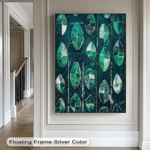 Geometric Leaf Canvas Print Black Frame Abstract Botanical Wall Art