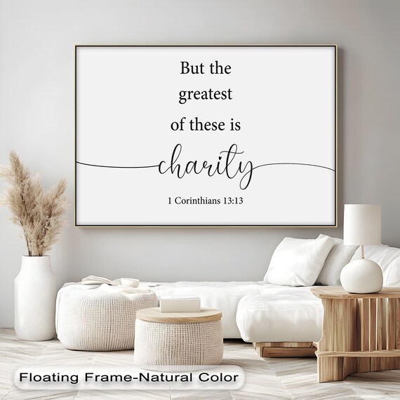Charity Bible Verse Wall Art 1 Corinthians 1313 Scripture Canvas Print Minimalist Christian Quote For Home Or Prayer Room