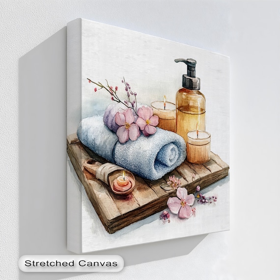 Spa Bathroom Canvas Art Zen Towel Candles Flowers