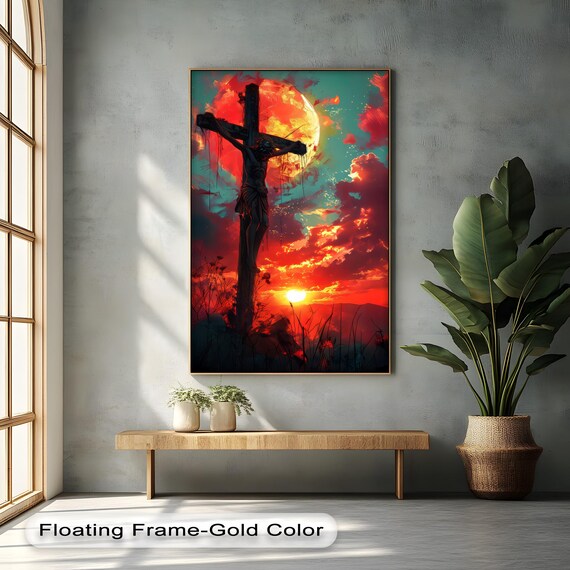 Jesus Crucifixion Sunset Dramatic Christian Faith Canvas Wall Art