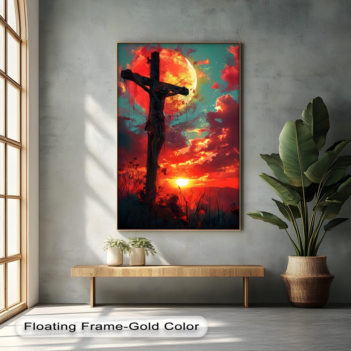 Jesus Crucifixion Sunset Dramatic Christian Faith Canvas Wall Art