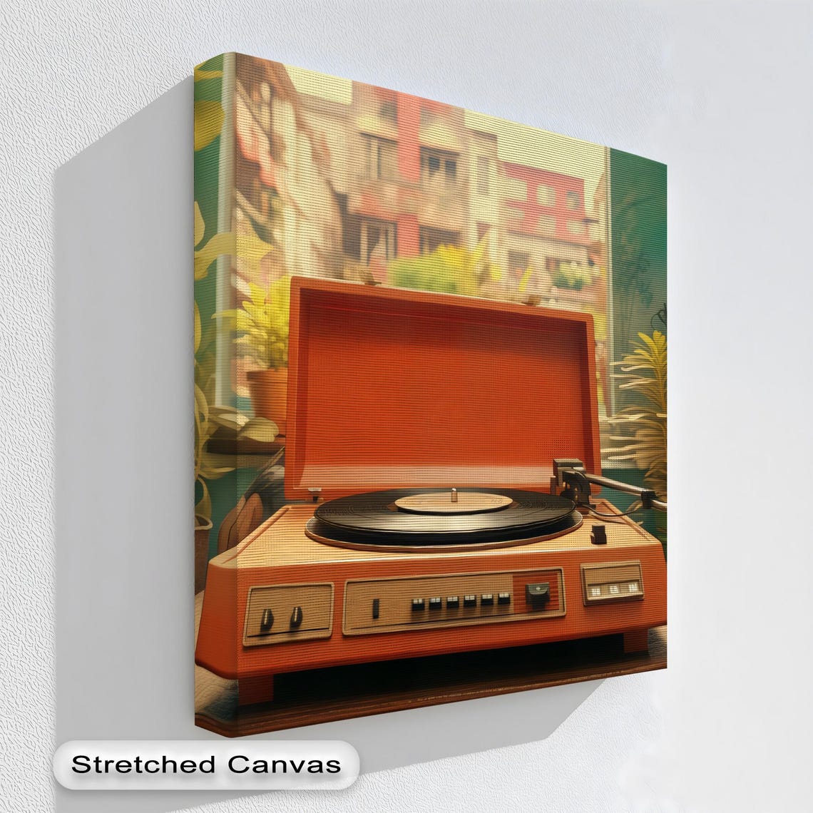 Orange Retro Turntable Vinyl Record Player Vintage Music Print