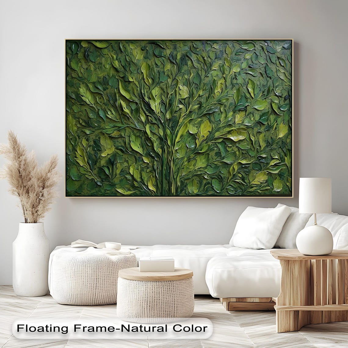 Textured Green Leaf Impasto Botanical Abstract Painting Wall Art