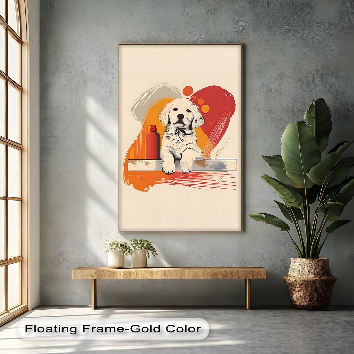 Golden Retriever Puppy Pop Art Red Orange Dog Portrait Poster