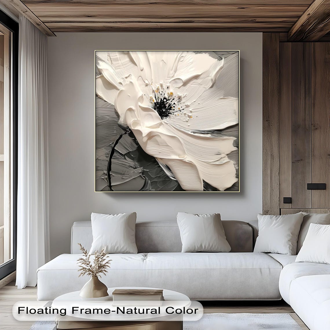 Textured White Flower Impasto Modern Botanical Canvas Wall Art