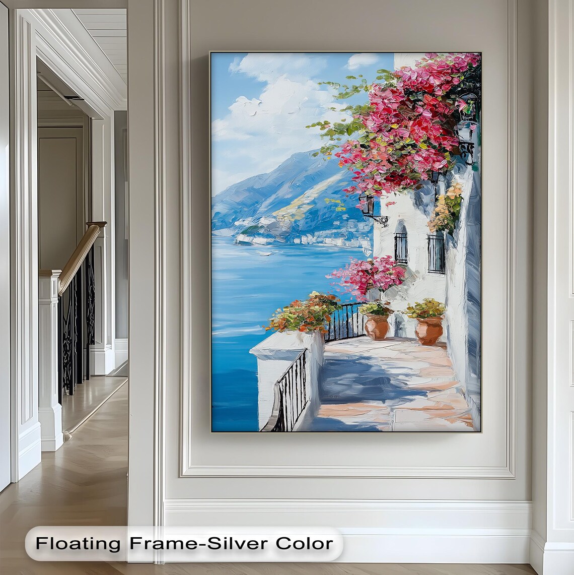 Amalfi Coast Balcony Bougainvillea Blue Sea Mediterranean View Poster