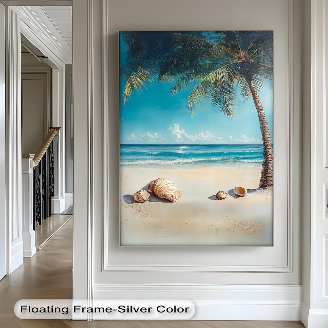 Tropical Beach Palm Tree Seashells Coastal Paradise Scene Print