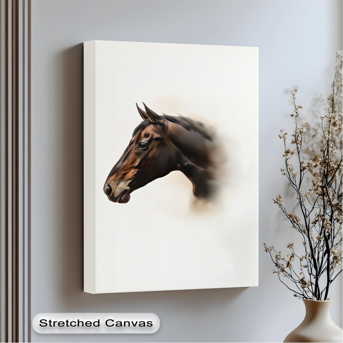 Brown Horse Head Portrait Minimalist Equestrian Canvas Art Poster