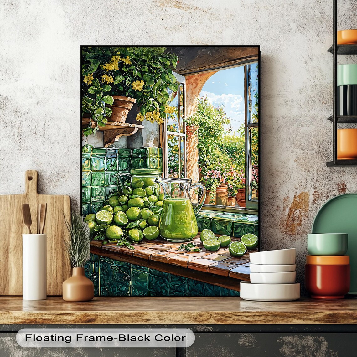 Lemon Kitchen Window Lime Citrus Mediterranean Sunny Cooking Canvas Poster