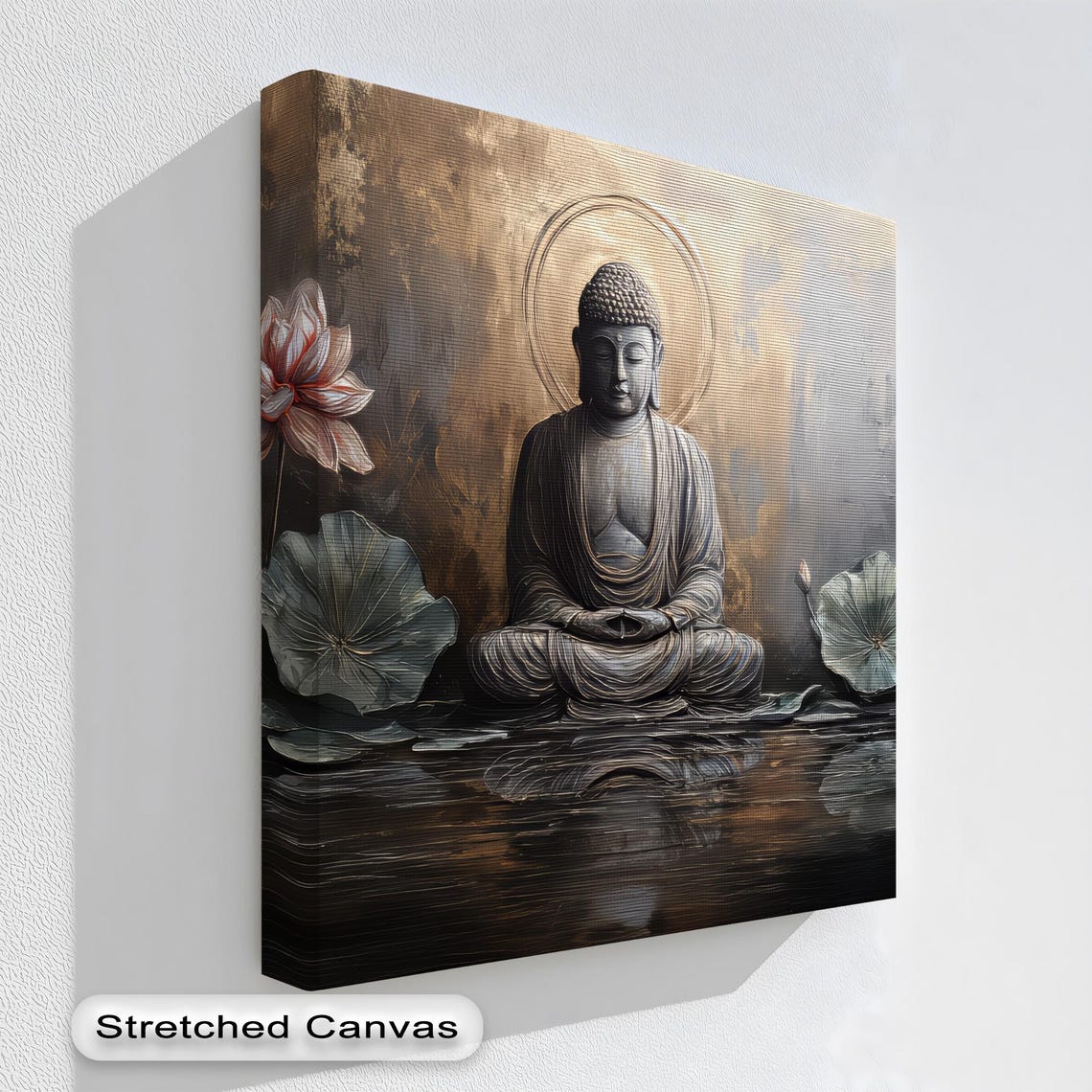Golden Buddha Canvas Print Flower Zen Wall Art