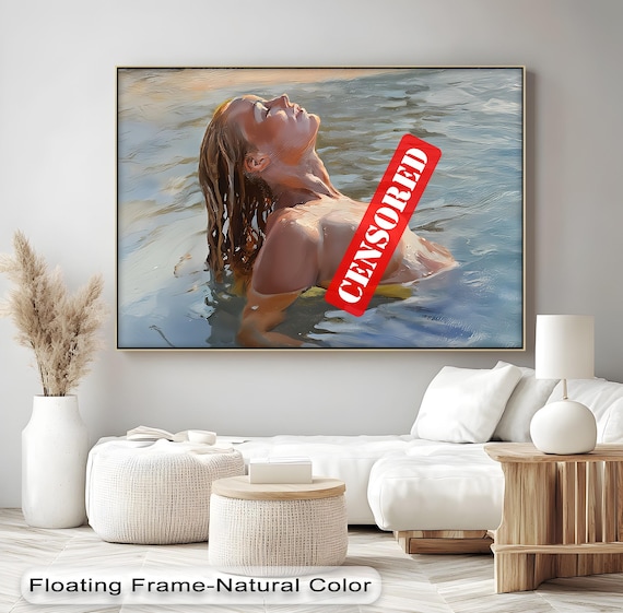 Sunkissed Nude Woman Poster Sensual Oil Style Floating Pool Art