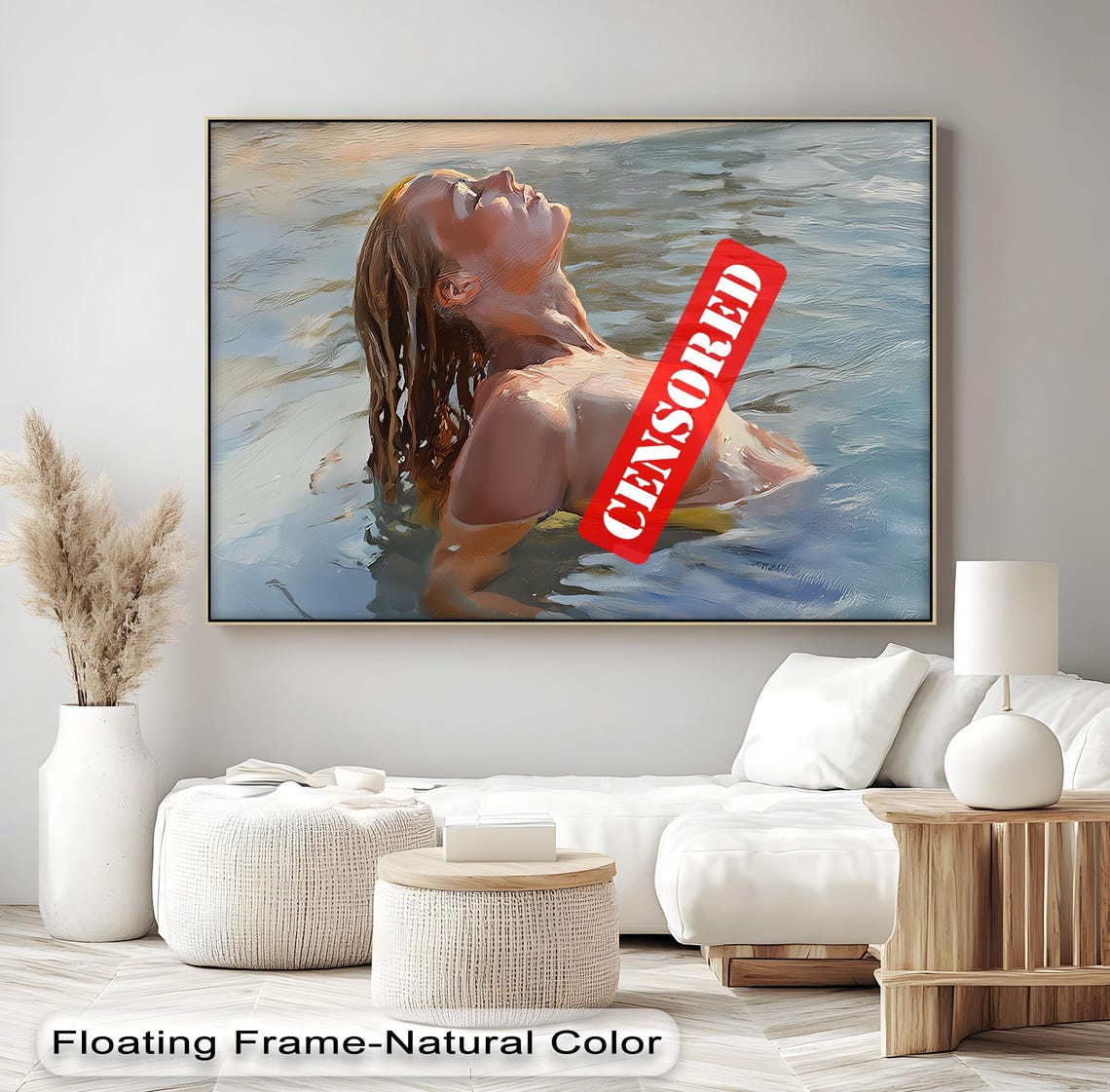 Sunkissed Nude Woman Poster Sensual Oil Style Floating Pool Art