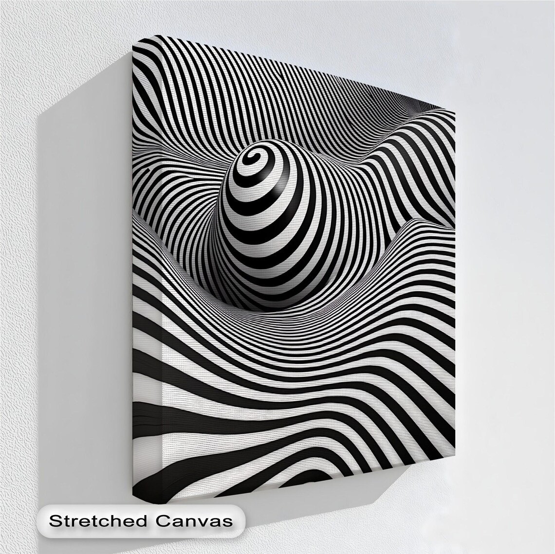 Optical Illusion Canvas Art Black White Wavy Abstract Anthracite Frame