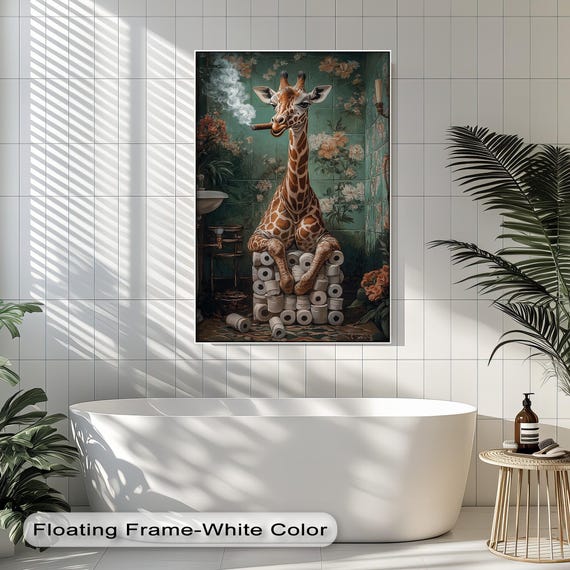 Funny Giraffe Bathroom Art Quirky Toilet Paper Throne Print
