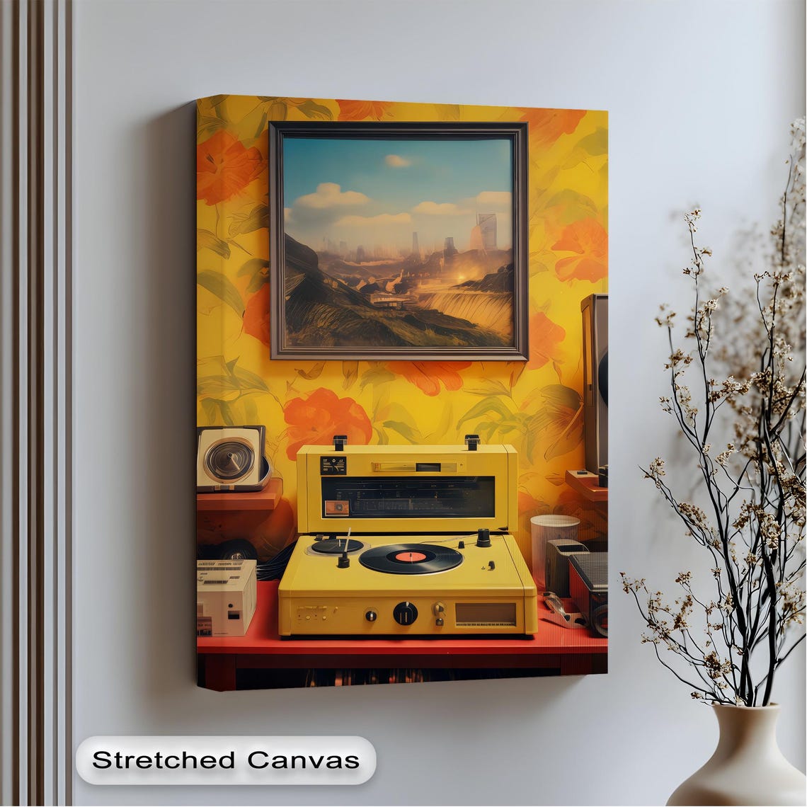 Retro Yellow Turntable Vinyl Record Player Music Room Poster