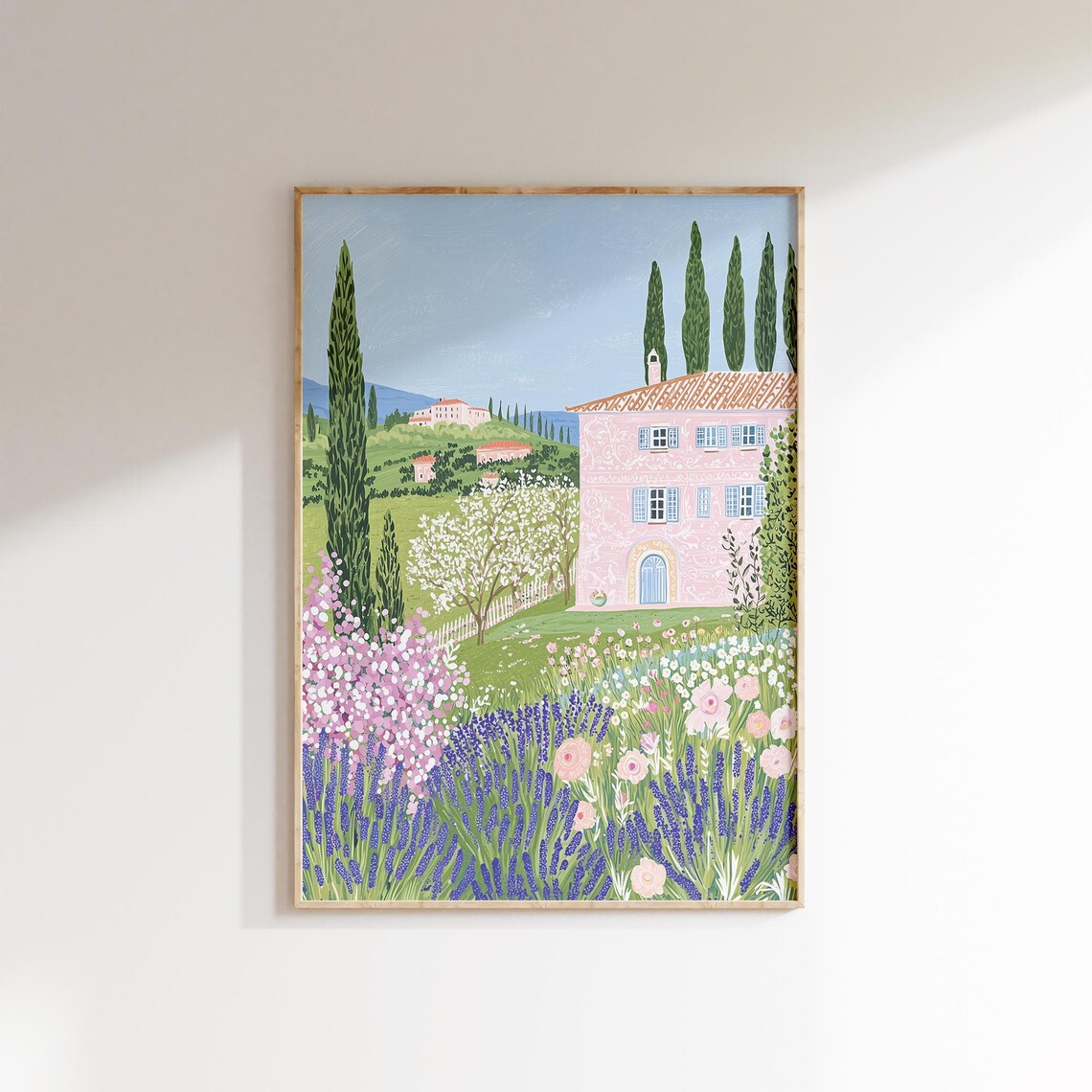 Tuscan Country Villa Cypress Lavender Meadow Summer Landscape Poster - Image 2