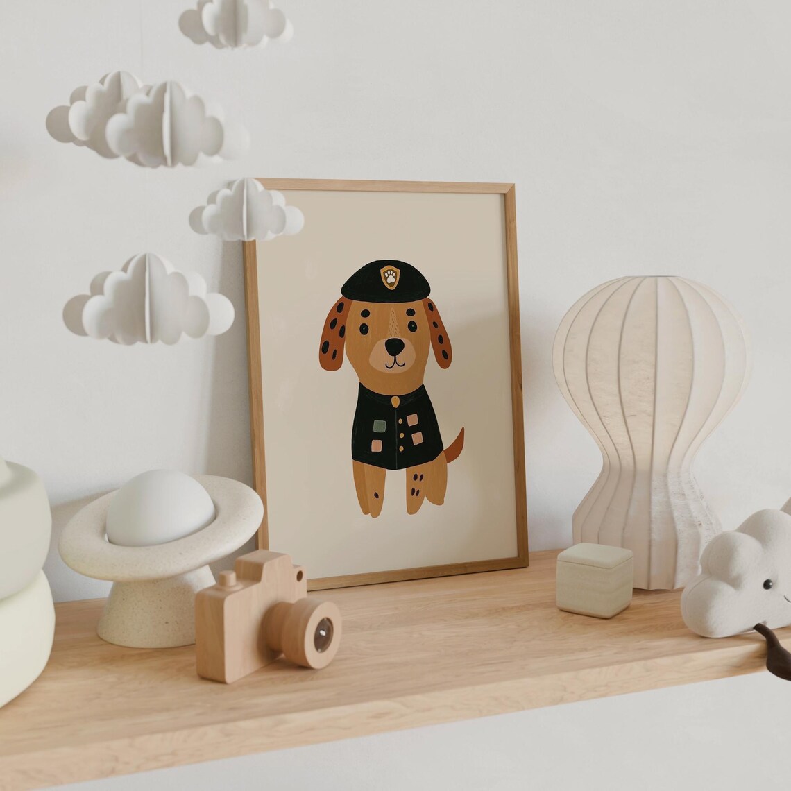Officer Puppy Dog in Police Uniform Cute Nursery Kids Room Wall Art