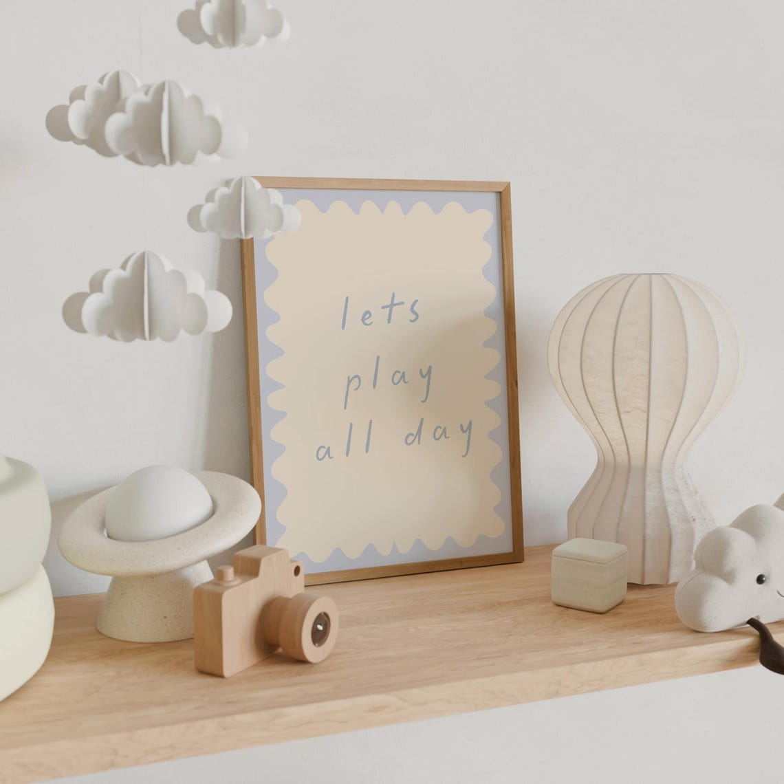 Lets Play All Day Playroom Quote Soft Blue Nursery Art Print - Image 4