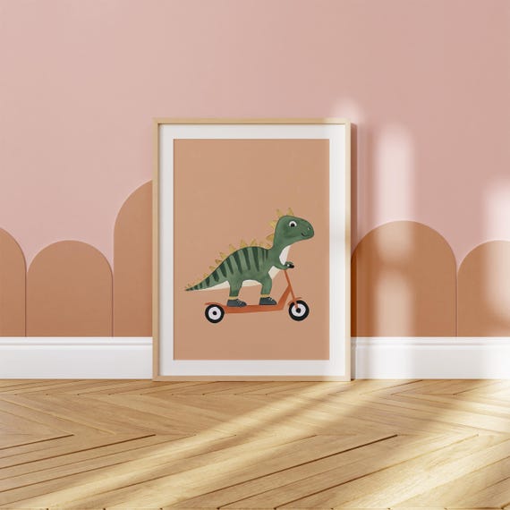 Dinosaur Scooter Wall Art Kids Room Decor Nursery Art Dinosaur Themed Decor Playroom Wall Poster