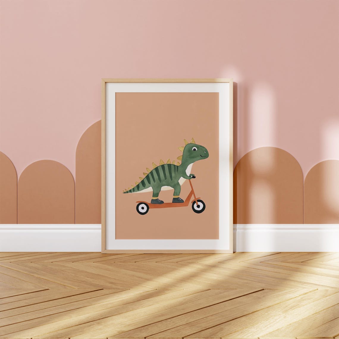Dinosaur Scooter Wall Art Kids Room Decor Nursery Art Dinosaur Themed Decor Playroom Wall Poster
