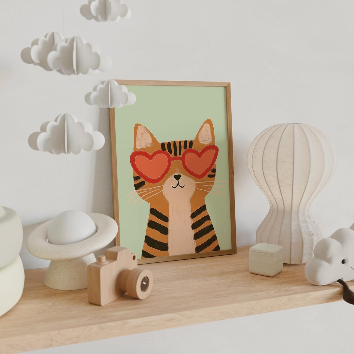 Cool Cat Heart Sunglasses Orange Tabby Mint Green Kids Room Wall Poster - Image 4